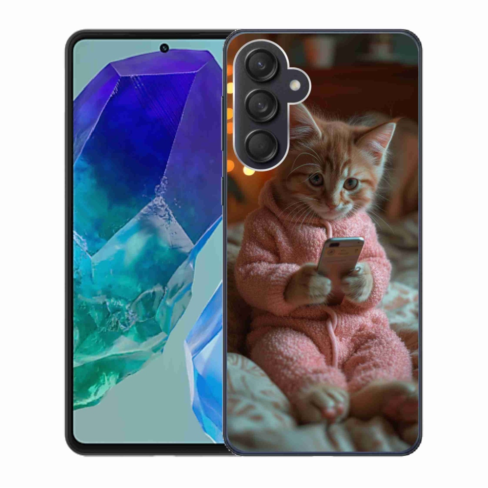 Gelový kryt mmCase na Samsung Galaxy M55 5G - kotě s mobilem