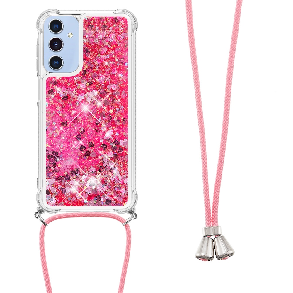Glitters přesýpací gelový obal se šňůrkou na Samsung Galaxy A17 5G - růžový/srdíčka