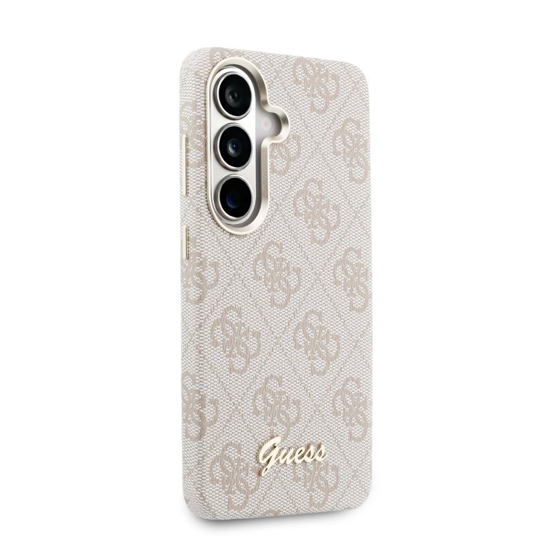 Guess PU 4G Script Metal Logo Magnetic Zadní Kryt pro Samsung Galaxy S26 Pink