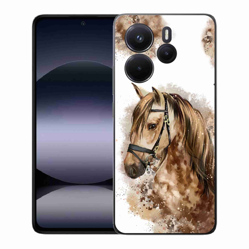 Gelový kryt mmCase na Xiaomi Redmi Note 14 - hnědý kreslený kůň