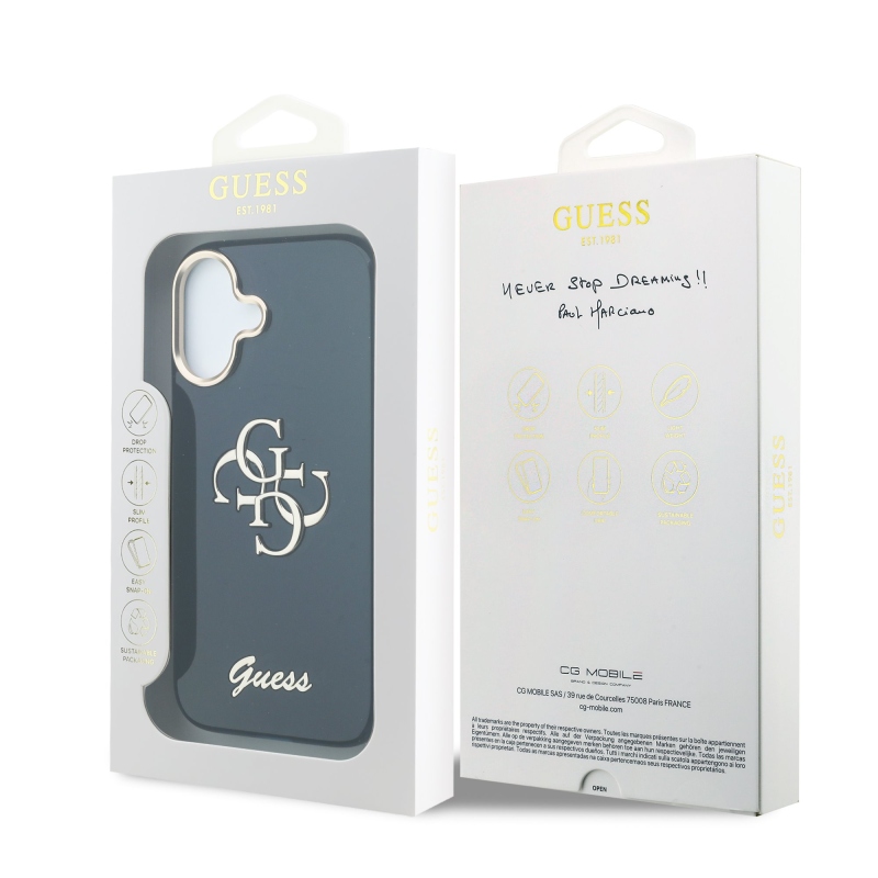 Guess IML 4G Script Metal Logo Zadní Kryt pro iPhone 17 Blue