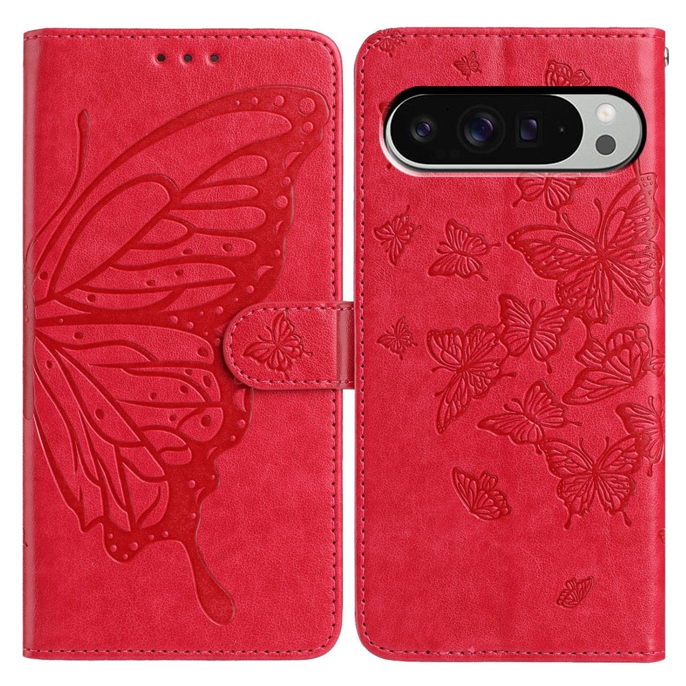 Floral Butterfly knížkové pouzdro na Google Pixel 10 Pro XL/Pixel 9 Pro XL - červené