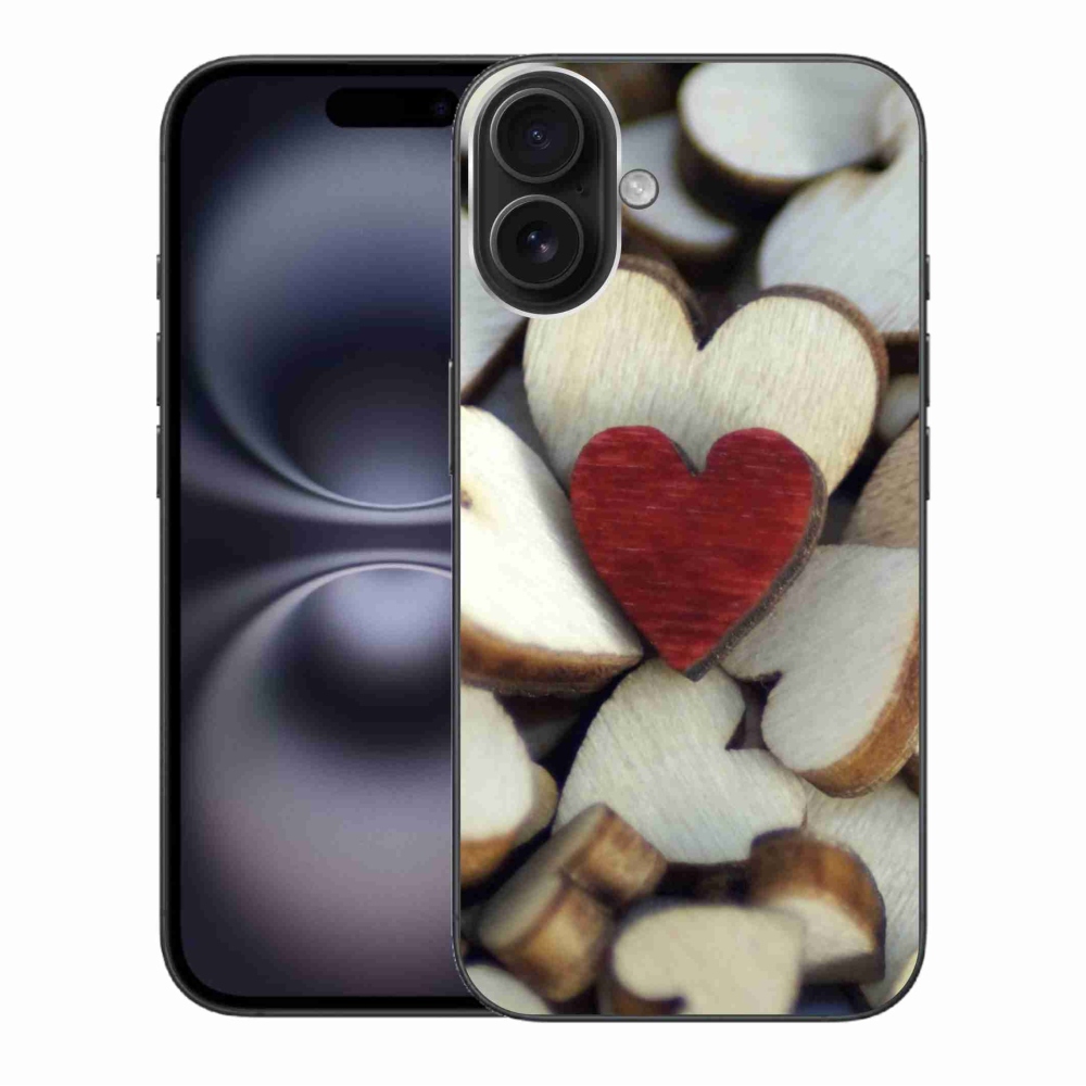 Gelový kryt mmCase na iPhone 16 Plus - gravírované červené srdce 