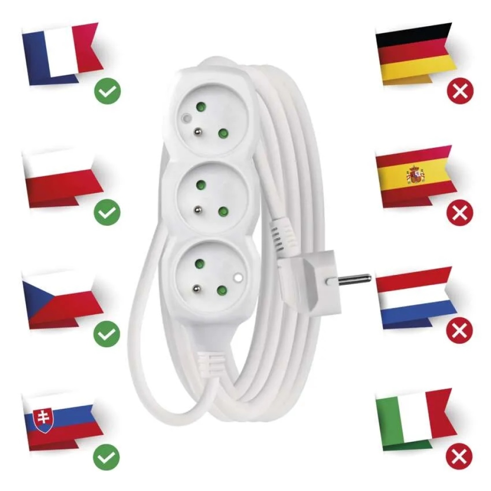 Prodlužovací kabel 5 m / 3 zásuvky / bílý / PVC / 1 mm2