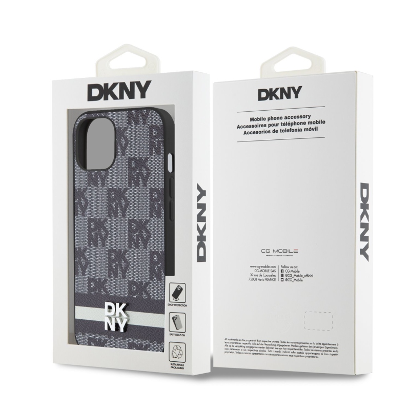 DKNY PU Leather Checkered Pattern and Stripe Zadní Kryt pro iPhone 12/12 Pro Black