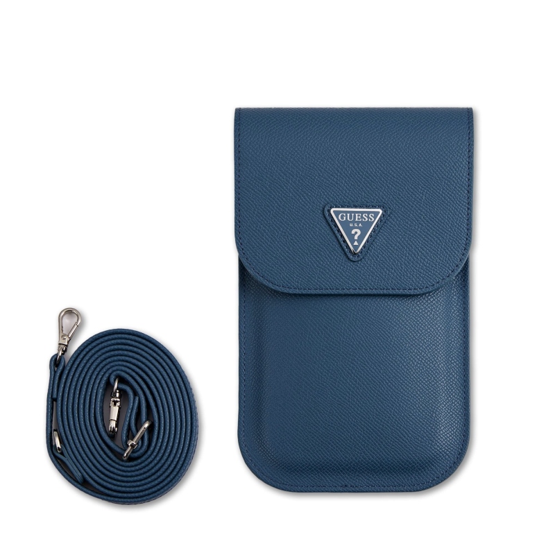 Guess PU Grained Triangle Logo Taška na Telefon Blue