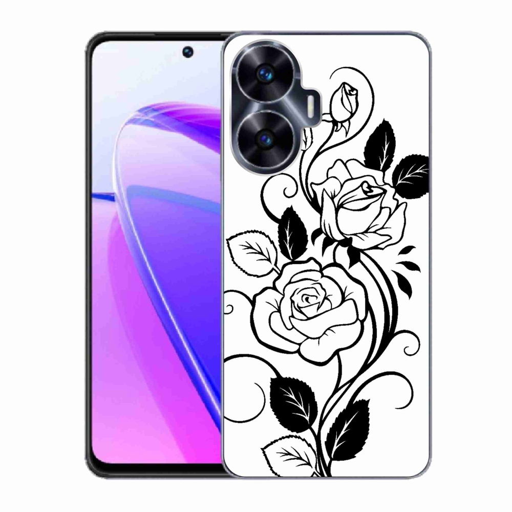 Gelový kryt mmCase na Realme C55 - černobílá růže