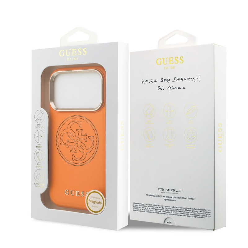 Guess PU Perforated 4G Zadní Kryt pro iPhone 17 Pro Orange