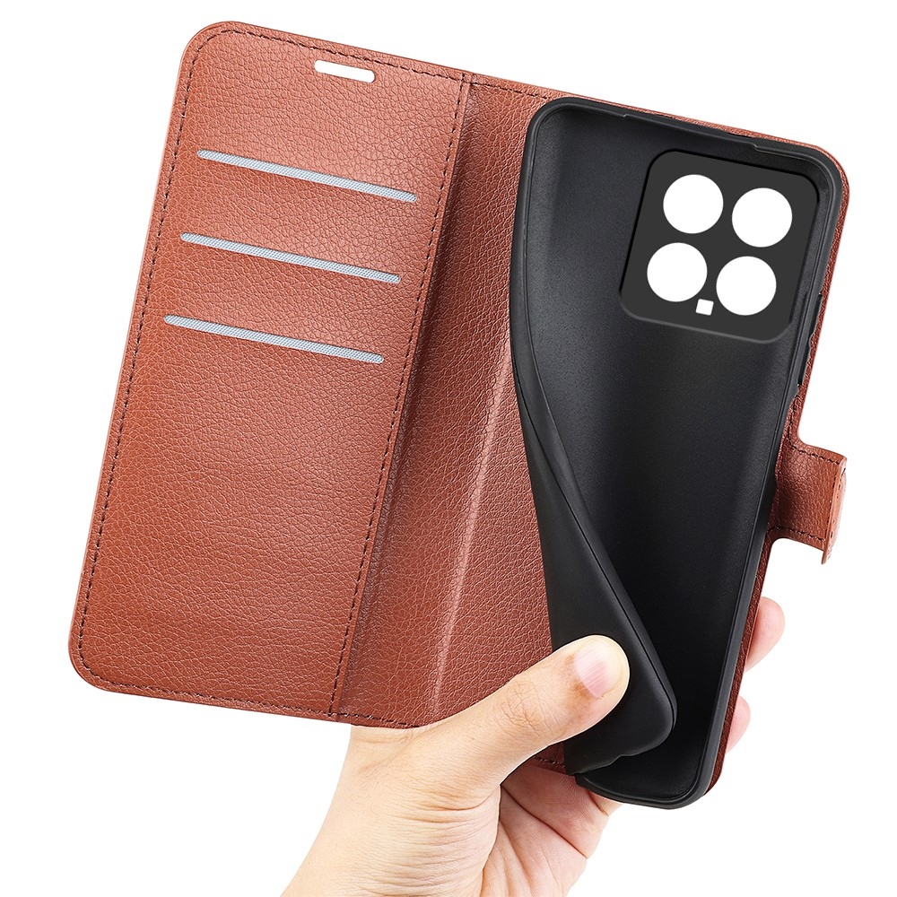 Litchi knížkové pouzdro na Xiaomi 14 - hnědé