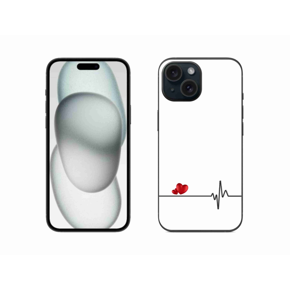 Gelový kryt mmCase na iPhone 15 - srdce a tep bílé pozadí