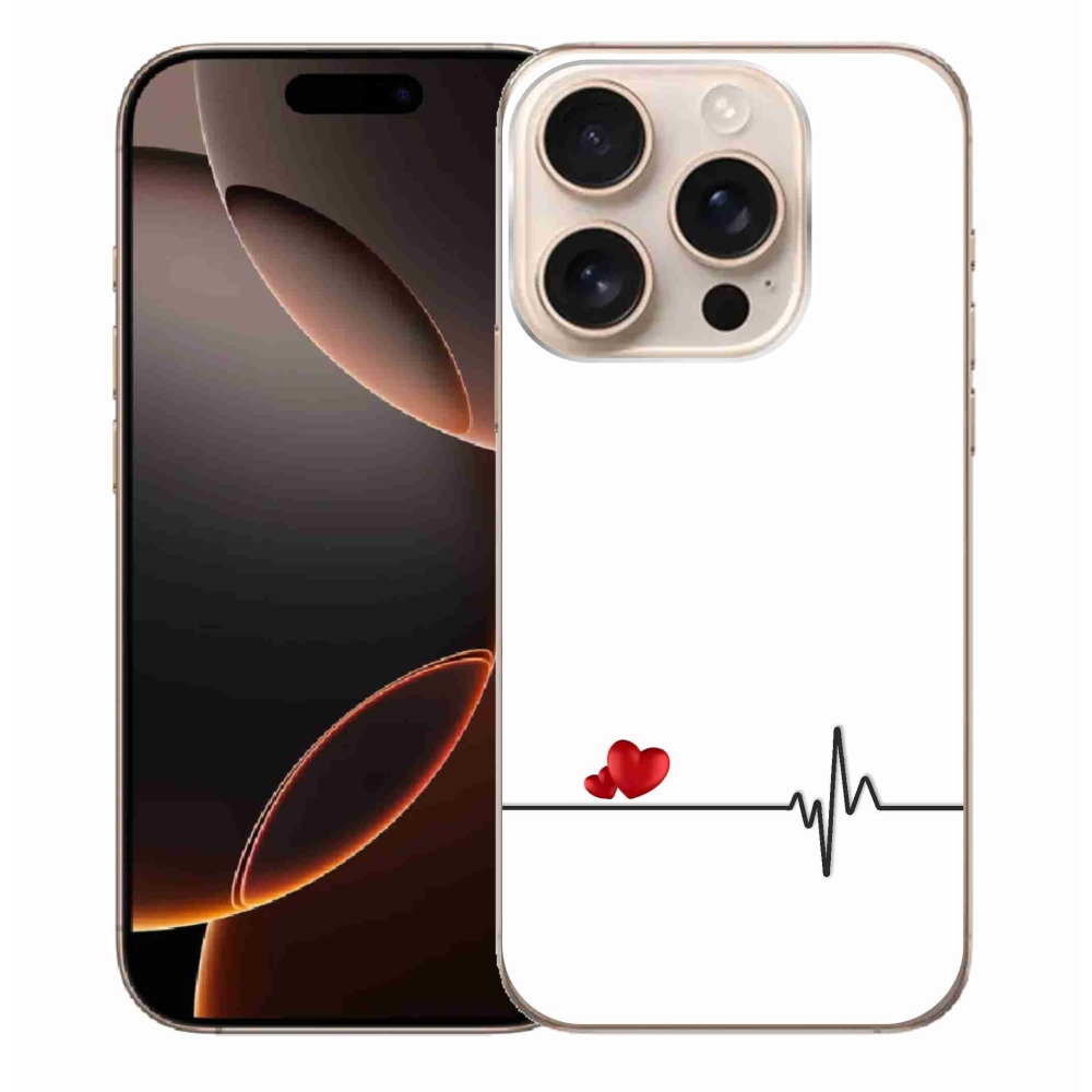 Gelový kryt mmCase na iPhone 16 Pro Max - srdce a tep bílé pozadí