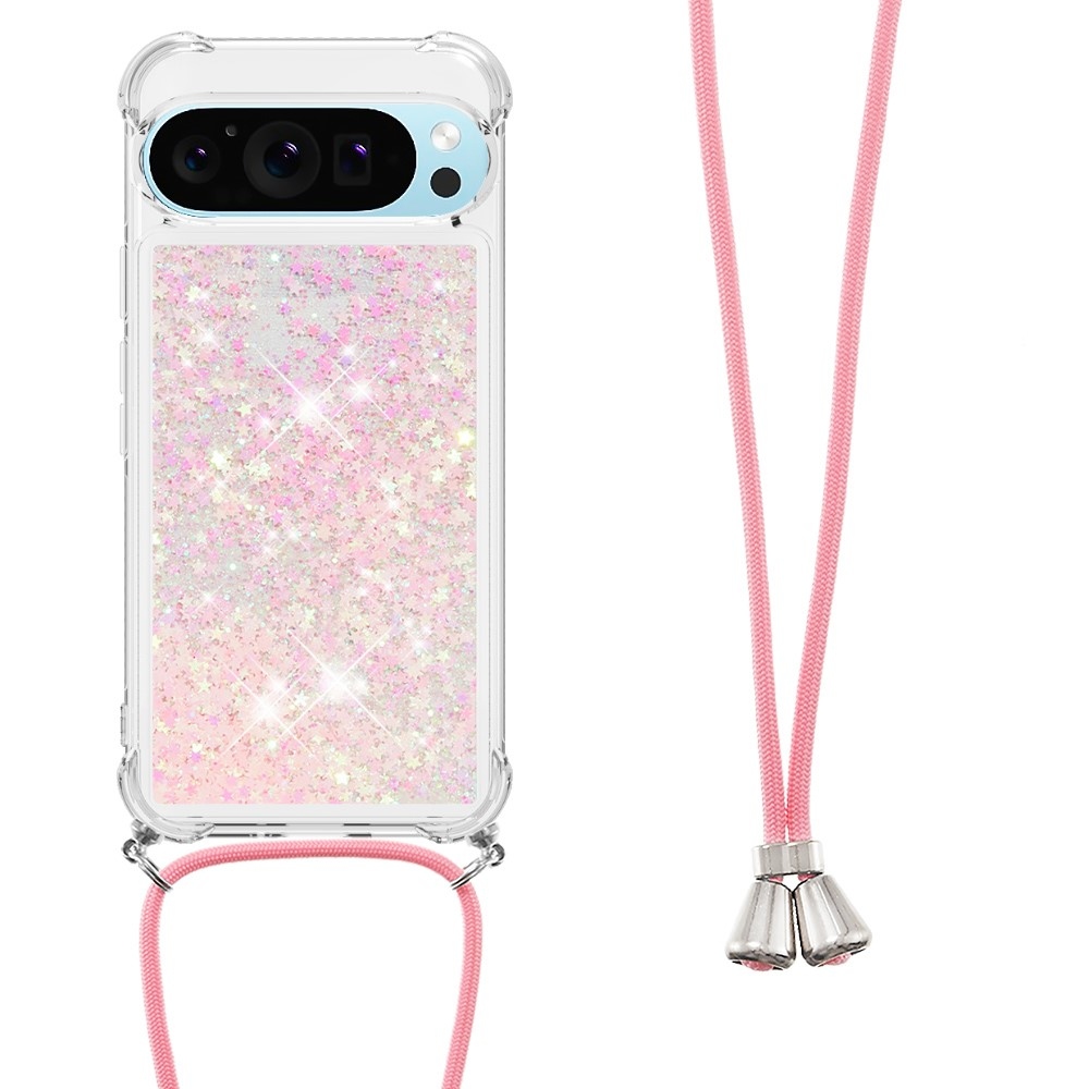 Glitters přesýpací gelový obal se šňůrkou na Google Pixel 10 Pro/Pixel 10 - růžový/hvězdičky