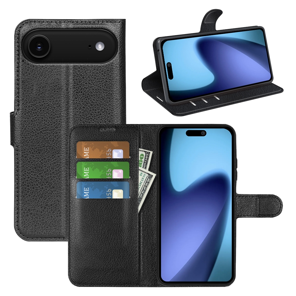 Litchi knížkové pouzdro na iPhone 17 Air - černé
