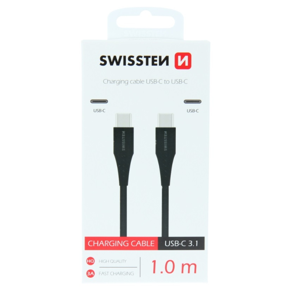 Swissten kabel USB-C/USB-C pro nabíjení a synchronizaci 1 m - černý