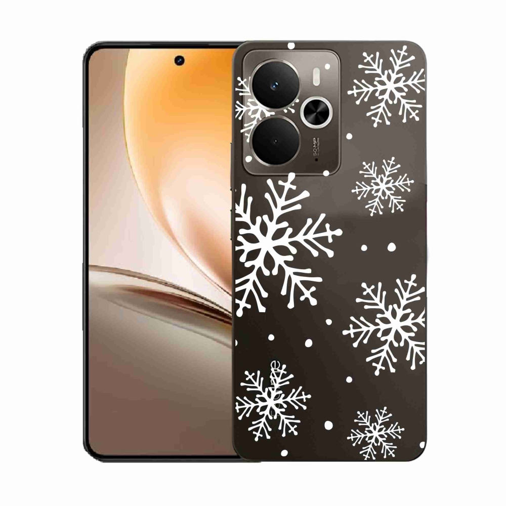 Gelový kryt mmCase na Realme 14 5G - bílé vločky na průhledném pozadí