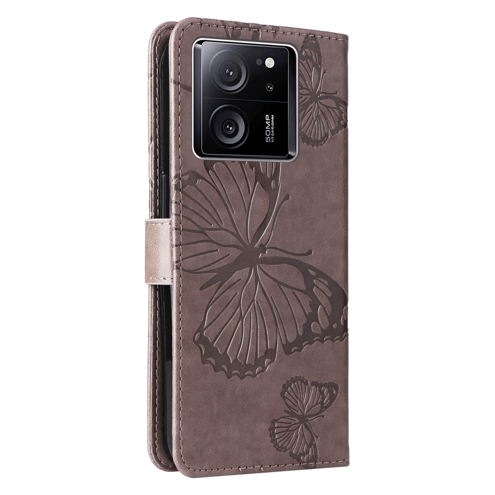 Big butterfly knížkové pouzdro na Xiaomi 13T/13T Pro - šedé