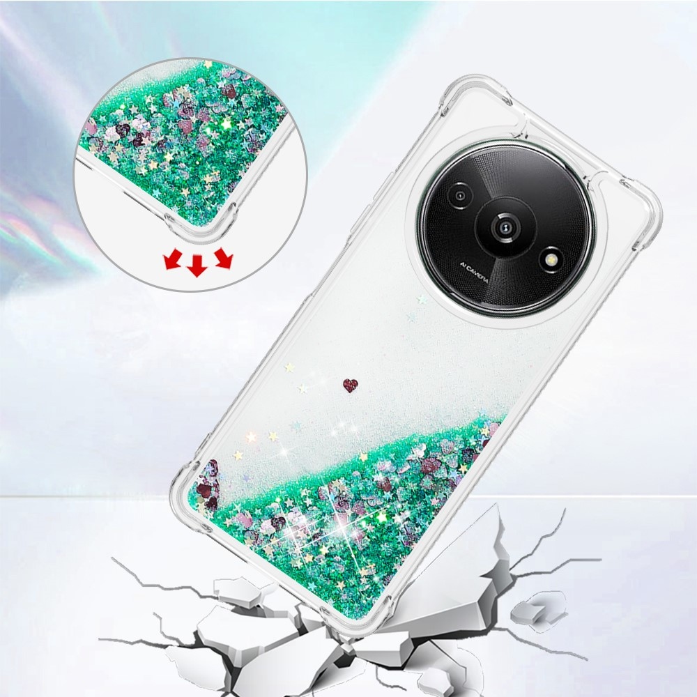 Glitter gelový přesýpací obal na Xiaomi Redmi A3 - zelený/srdíčka