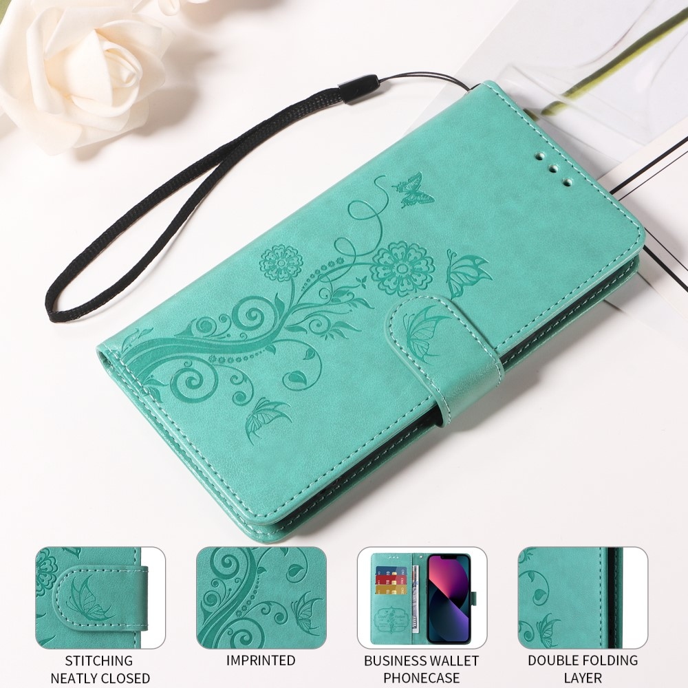 Flowery knížkové pouzdro na Xiaomi Redmi A5 (173.45x79.35x8.45mm) - modrozelené