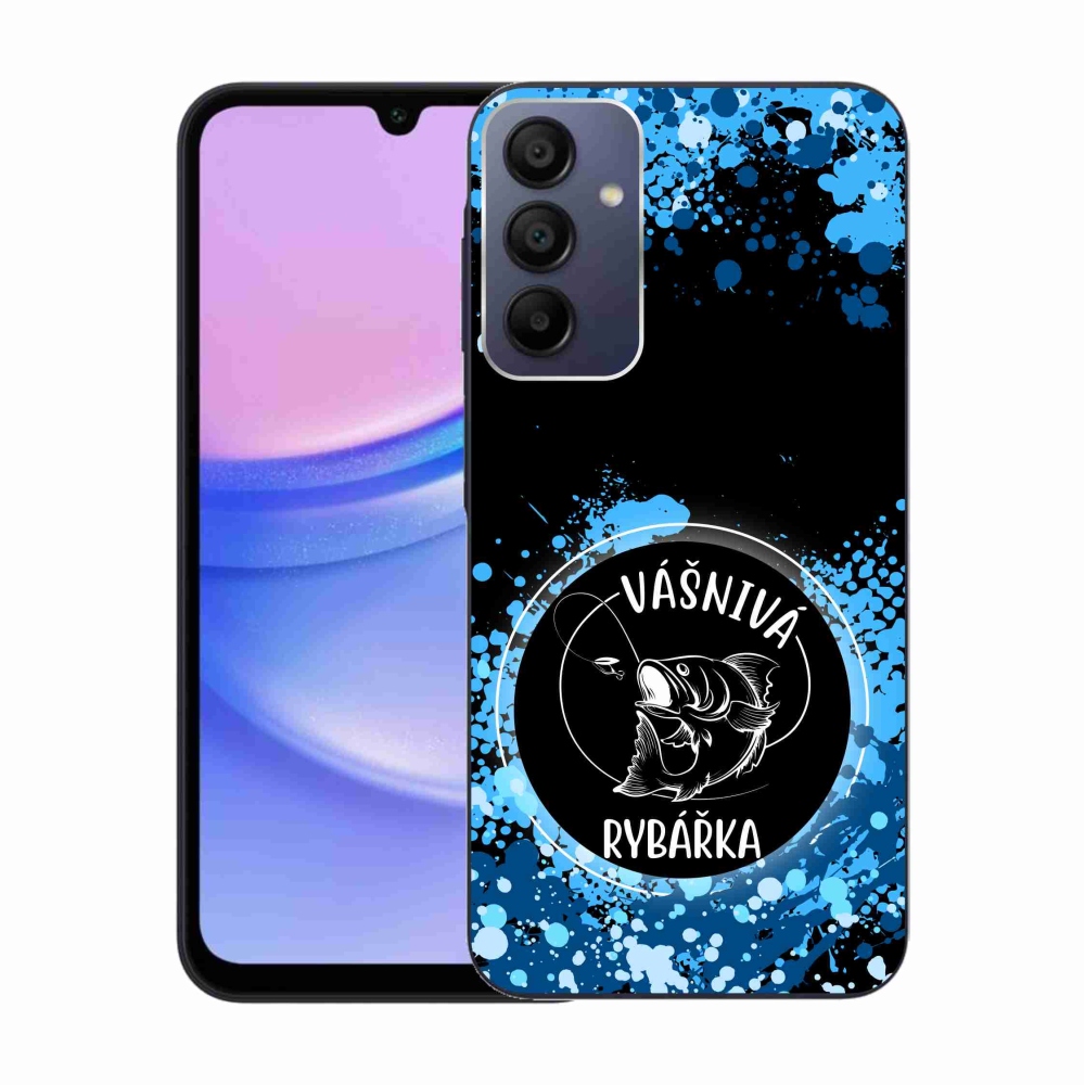 Gelový kryt mmCase na Samsung Galaxy A15 4G/5G - vášnivá rybářka černé pozadí