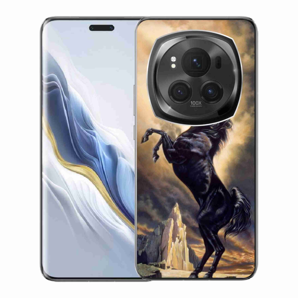 Gelový kryt mmCase na Honor Magic 6 Pro 5G - černý kreslený kůň