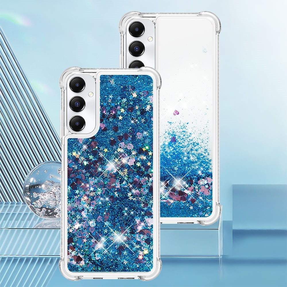 Glitter gelový přesýpací obal na Samsung Galaxy A05s - modrý/srdíčka