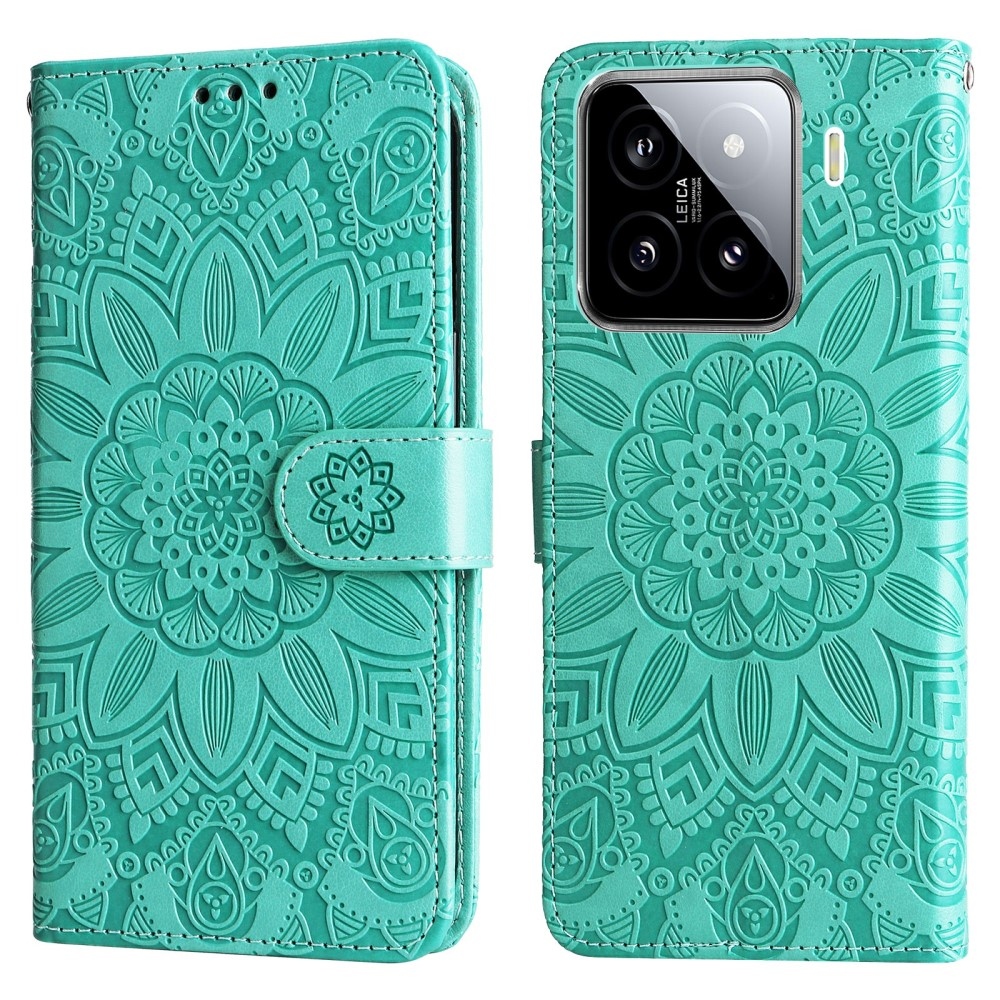 Sunflower knížkové pouzdro na Xiaomi 15 - modrozelené