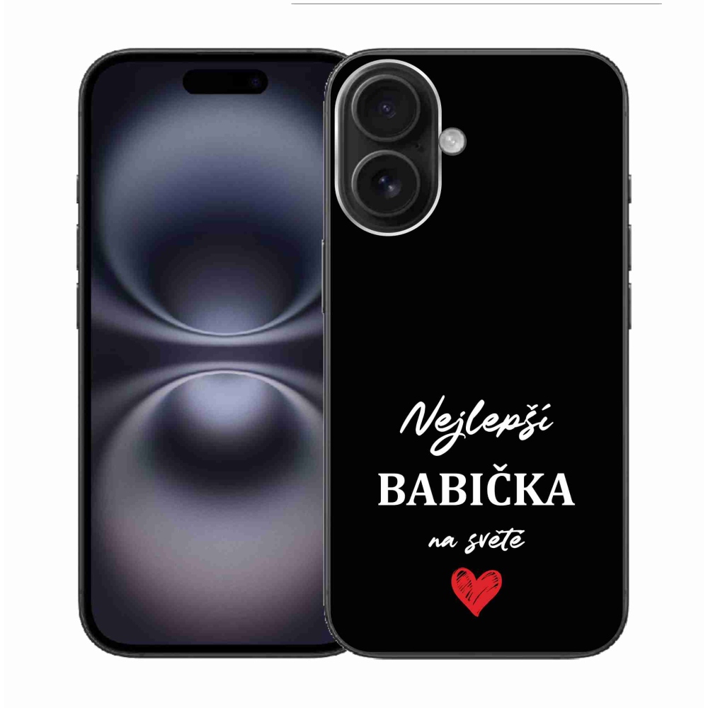 Gelový kryt mmCase na iPhone 16 - nejlepší babička 1 černé pozadí