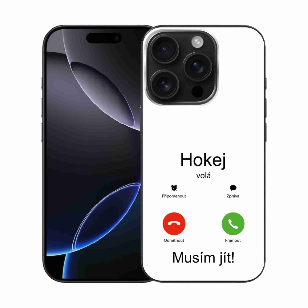 Gelový kryt mmCase na iPhone 16 Pro - hokej volá bílé pozadí
