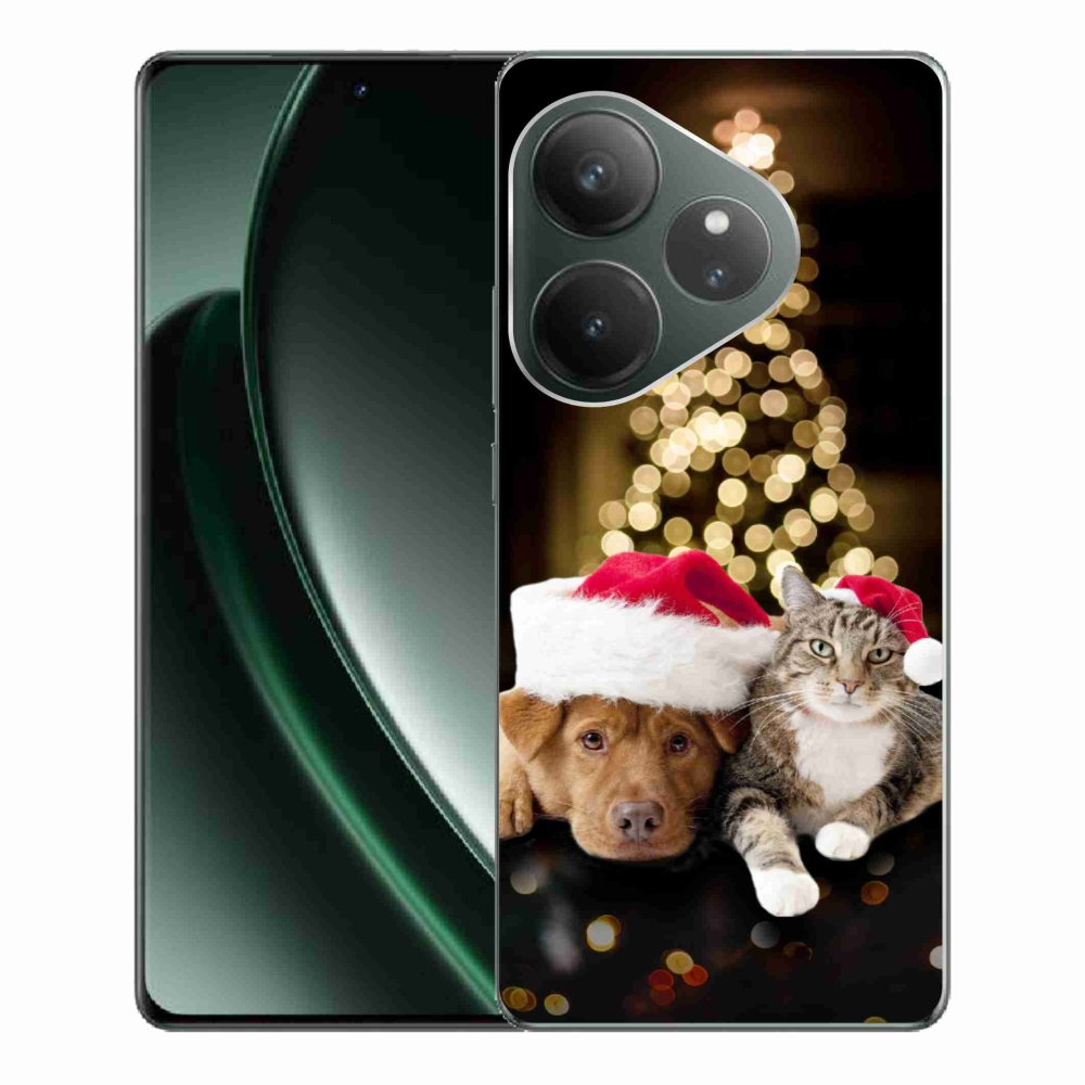 Gelový kryt mmCase na Realme GT 6 5G/GT 6T 5G - vánoční pes a kočka