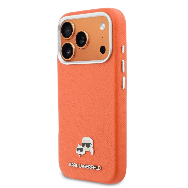 Karl Lagerfeld PU Karl and Choupette Heads Pins MagSafe Zadní Kryt pro iPhone 17 Pro Max Orange