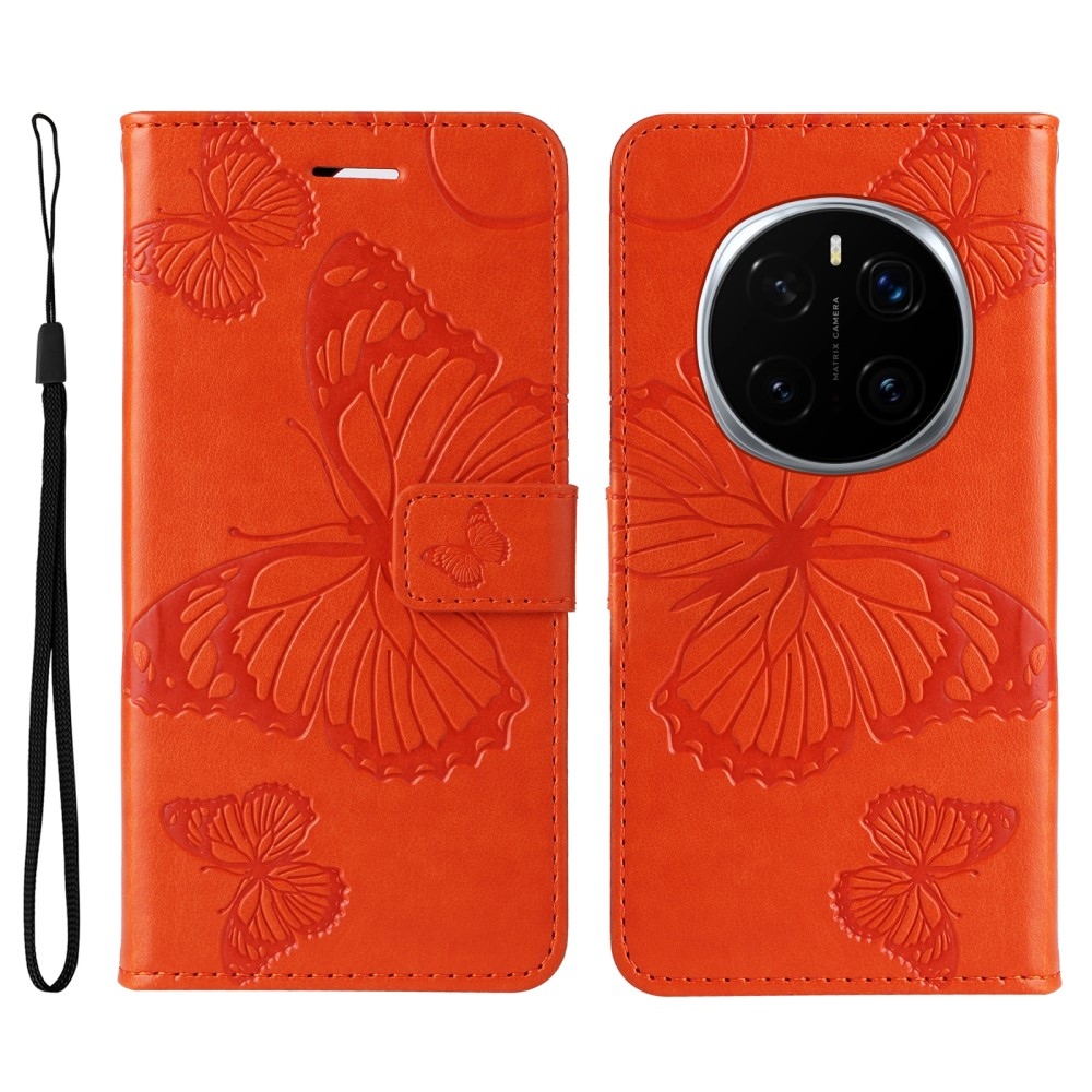 Big Butterfly knížkové pouzdro na Honor Magic 7 Pro 5G - oranžové