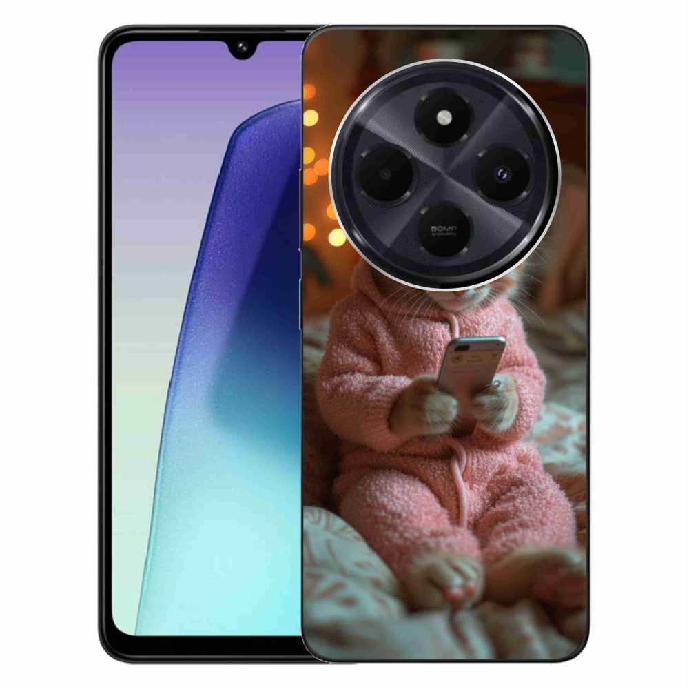 Gelový kryt mmCase na Xiaomi Redmi 14C/Poco C75 - kotě s mobilem