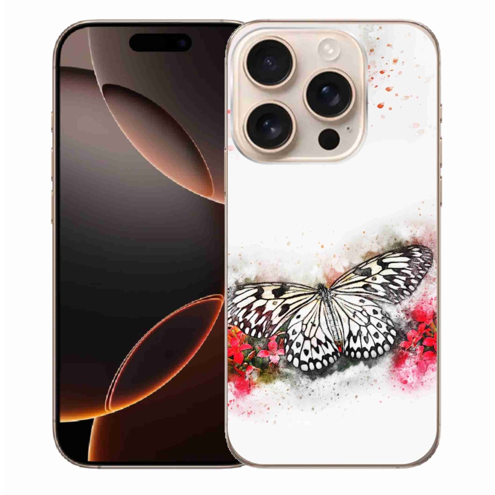 Gelový kryt mmCase na iPhone 16 Pro Max - černobílý motýl