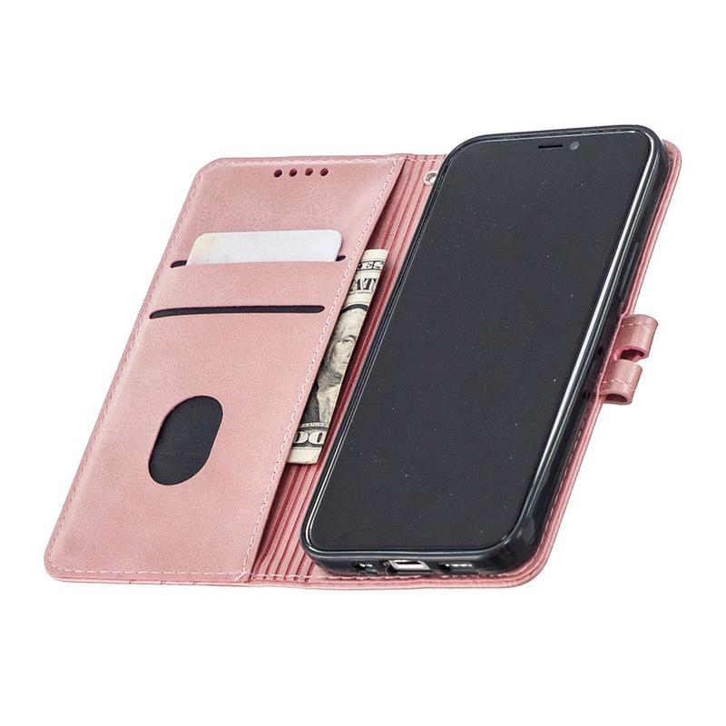 Wallet PU kožené peněženkové pouzdro na mobil iPhone 12 mini - růžovozlaté