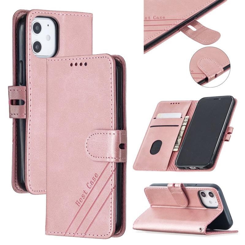 Wallet PU kožené peněženkové pouzdro na mobil iPhone 12 mini - růžovozlaté