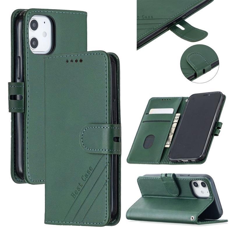 Wallet PU kožené peněženkové pouzdro na mobil iPhone 12 mini - zelené