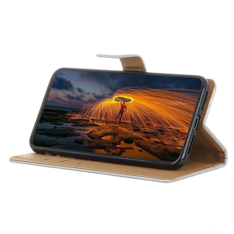 Wallet PU kožené peněženkové pouzdro na mobil Samsung Galaxy A02s (164.2x75.9x9.1mm) - stříbrné