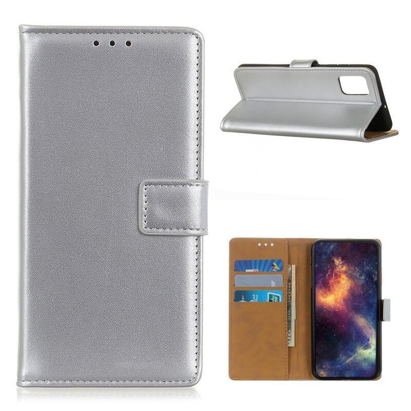 Wallet PU kožené peněženkové pouzdro na mobil Samsung Galaxy A02s (164.2x75.9x9.1mm) - stříbrné
