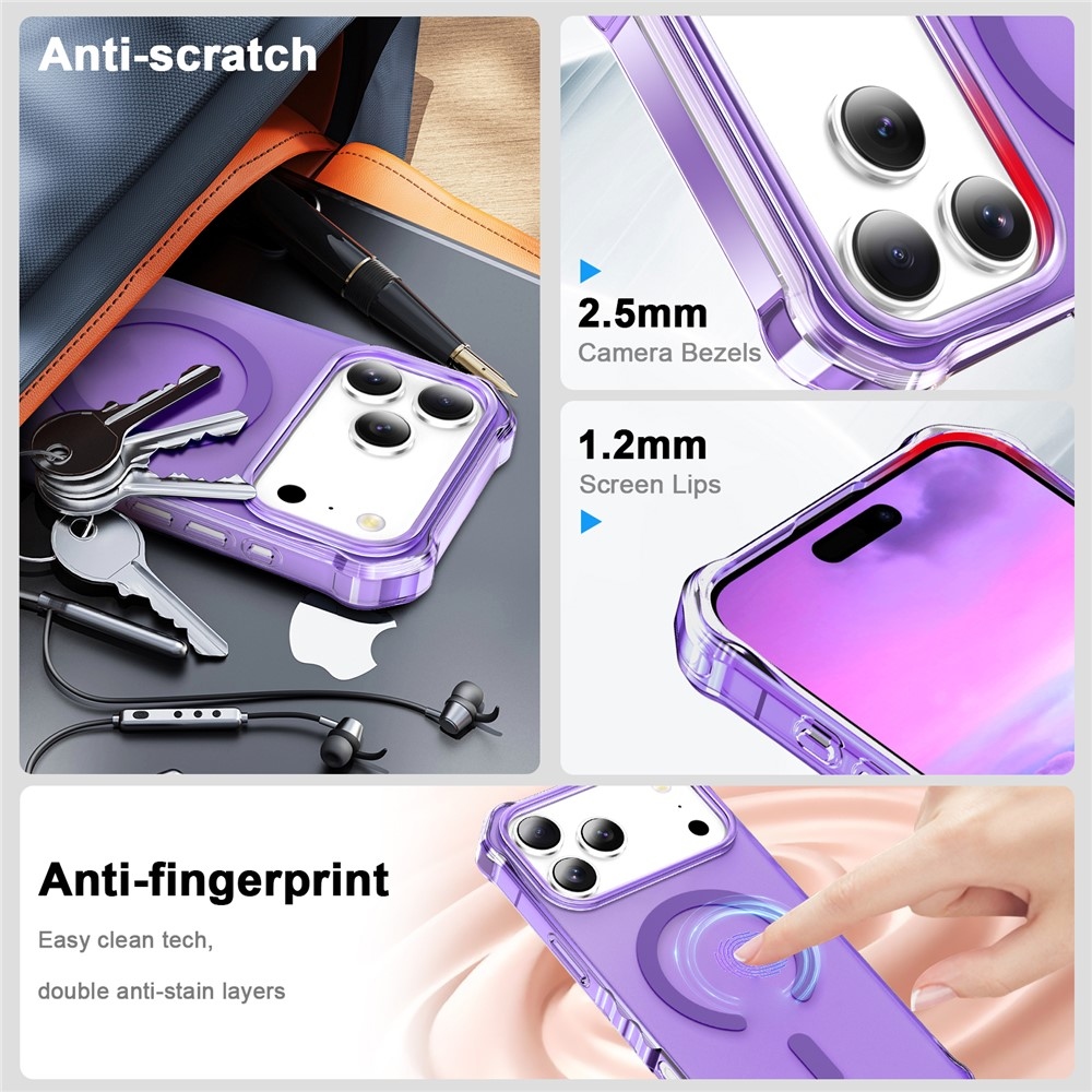 Wavy gelový obal s pevnými zády a MagSafe na iPhone 18 Pro/17 Pro - fialový