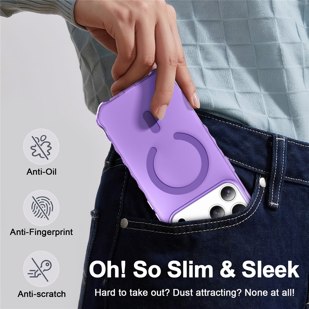 Wavy gelový obal s pevnými zády a MagSafe na iPhone 18 Pro/17 Pro - fialový