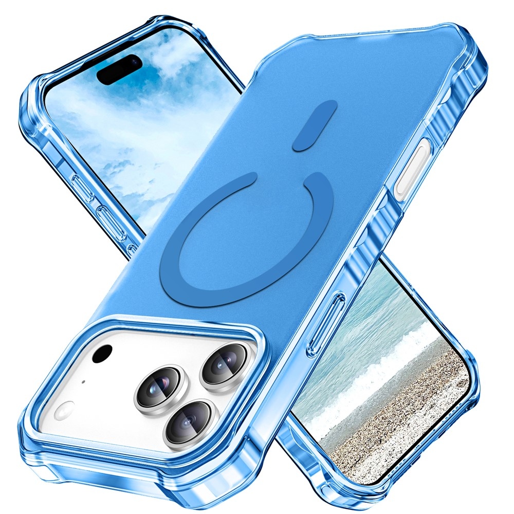 Wavy gelový obal s pevnými zády a MagSafe na iPhone 18 Pro/17 Pro - modrý