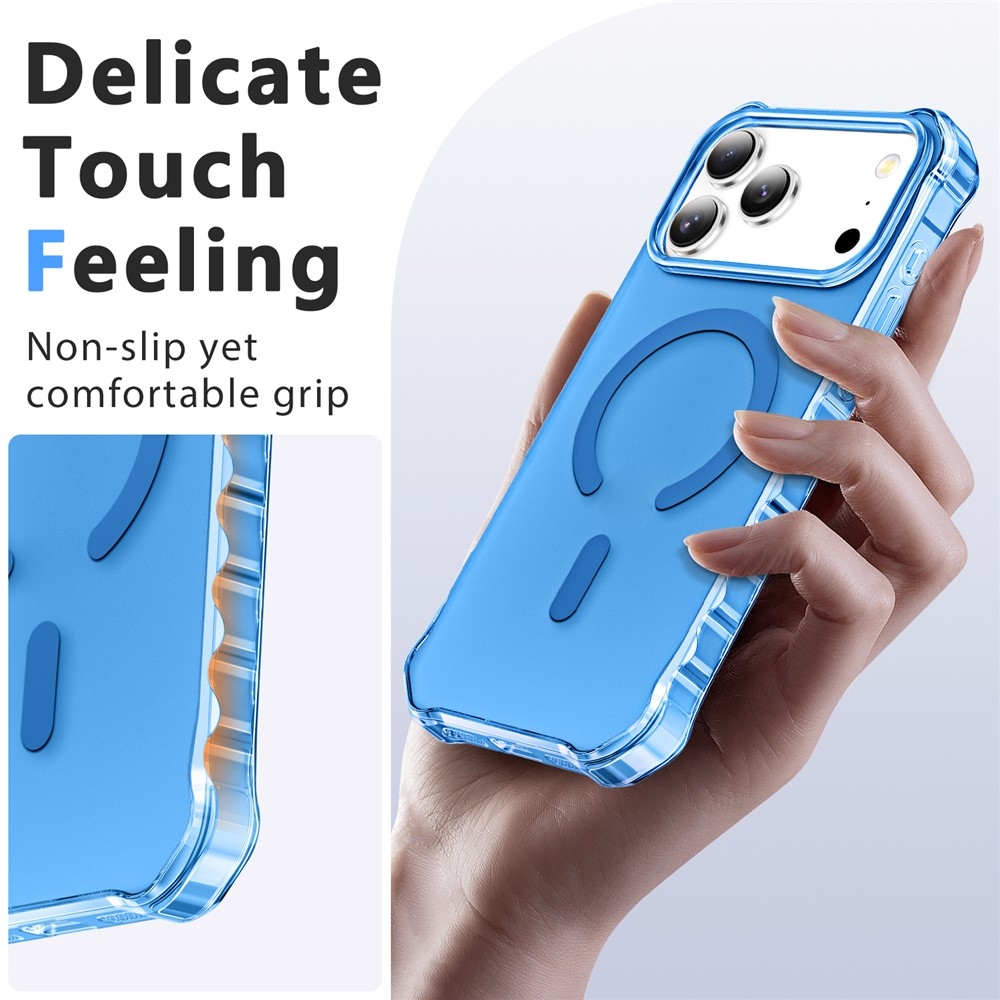 Wavy gelový obal s pevnými zády a MagSafe na iPhone 18 Pro/17 Pro - modrý