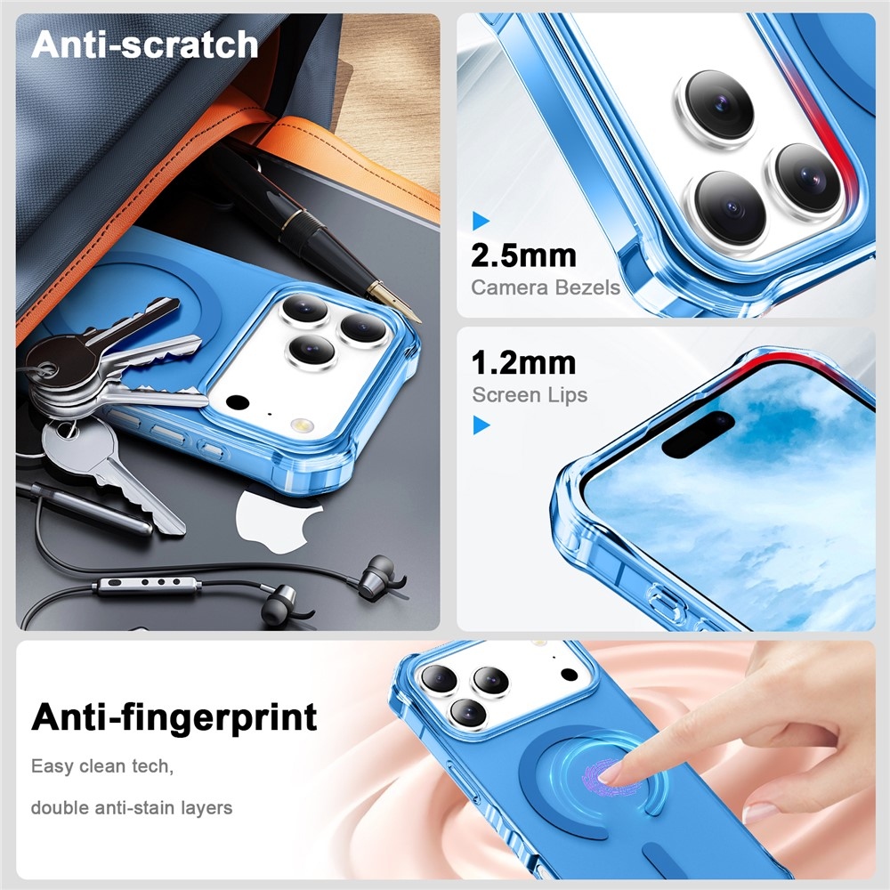 Wavy gelový obal s pevnými zády a MagSafe na iPhone 18 Pro/17 Pro - modrý