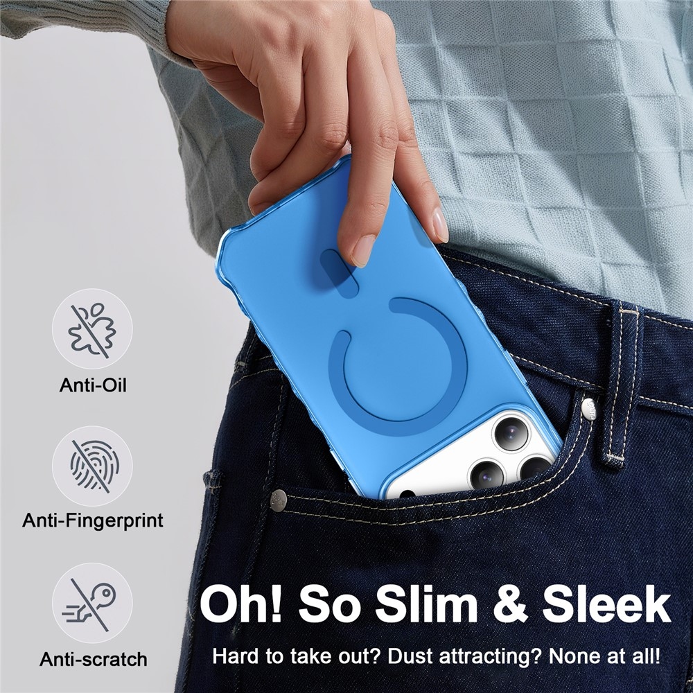 Wavy gelový obal s pevnými zády a MagSafe na iPhone 18 Pro/17 Pro - modrý
