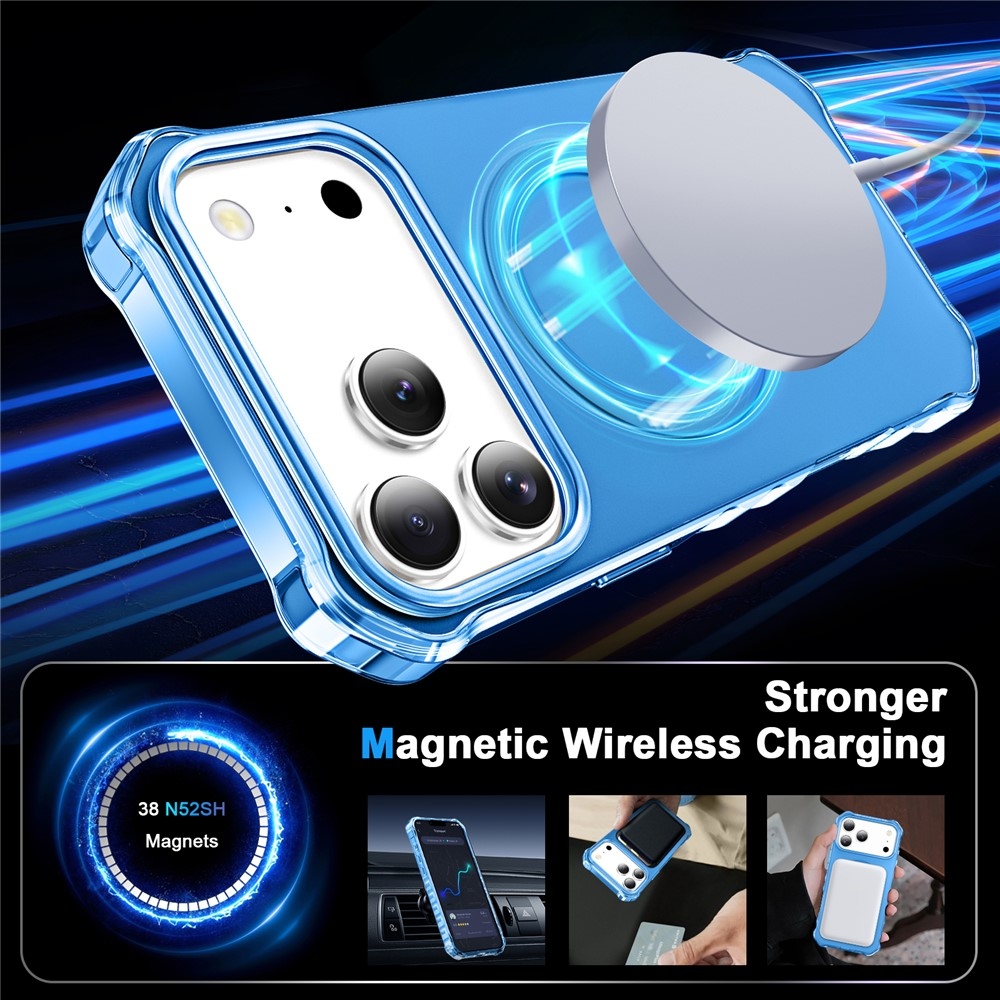 Wavy gelový obal s pevnými zády a MagSafe na iPhone 18 Pro/17 Pro - modrý