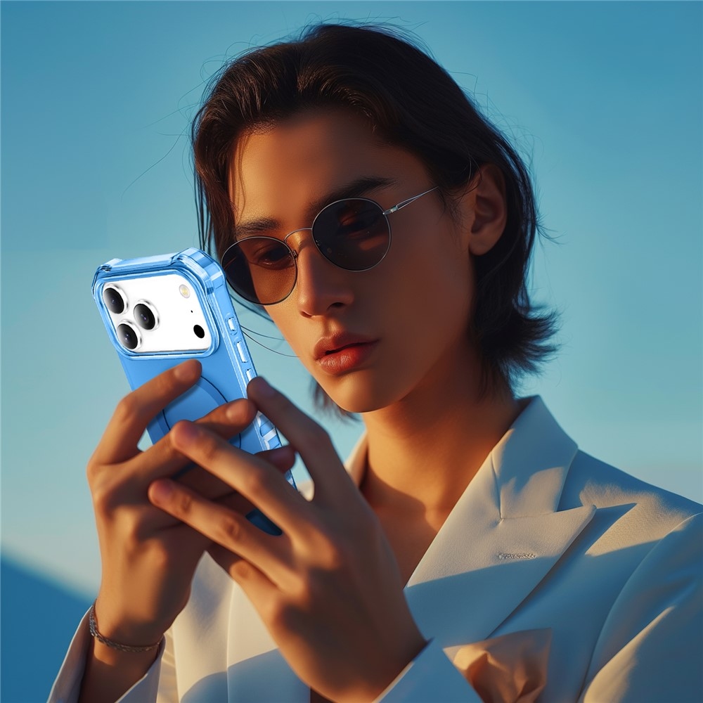 Wavy gelový obal s pevnými zády a MagSafe na iPhone 18 Pro/17 Pro - modrý