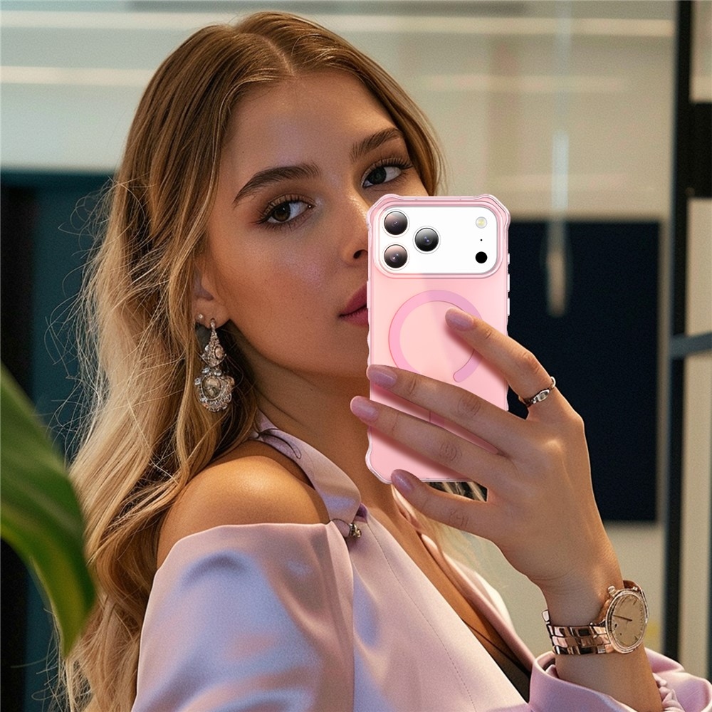 Wavy gelový obal s pevnými zády a MagSafe na iPhone 18 Pro/17 Pro - růžový