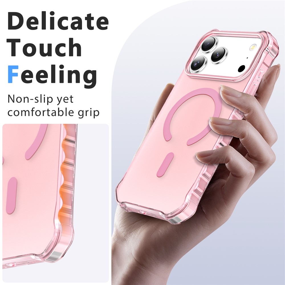 Wavy gelový obal s pevnými zády a MagSafe na iPhone 18 Pro/17 Pro - růžový