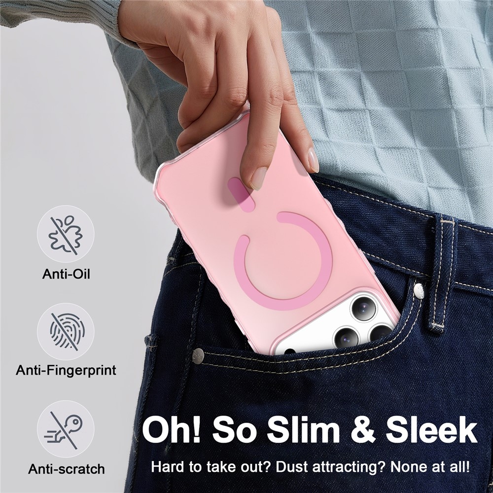 Wavy gelový obal s pevnými zády a MagSafe na iPhone 18 Pro/17 Pro - růžový