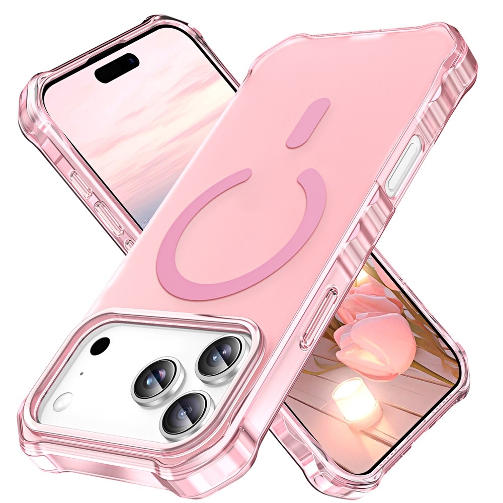 Wavy gelový obal s pevnými zády a MagSafe na iPhone 18 Pro/17 Pro - růžový